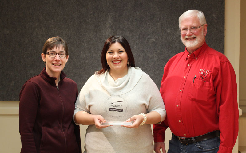 Photo: Janet Miller (l), Cherokee County Economic Development; Linseh Johnson LCC Director of Workforce Education and Career Training; and Joe Burke, LCC VP of Academic Affairs.