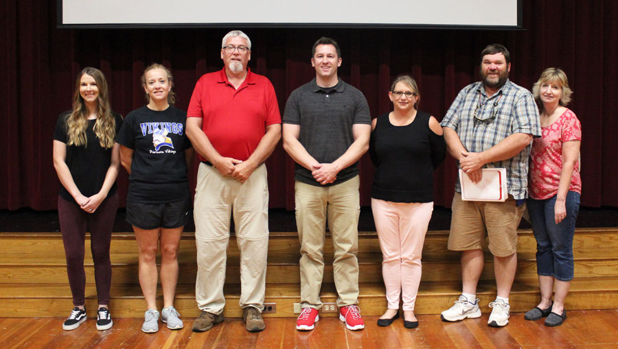 Adjunct Instructors Recognized:   Left to right: Amber Hoffman, Sally Clay, 5 years; Doug Baty, Kevin Thomure, Megan Fugate, Greg Traxson, 10 years; Jennifer Schenker, 15 years.