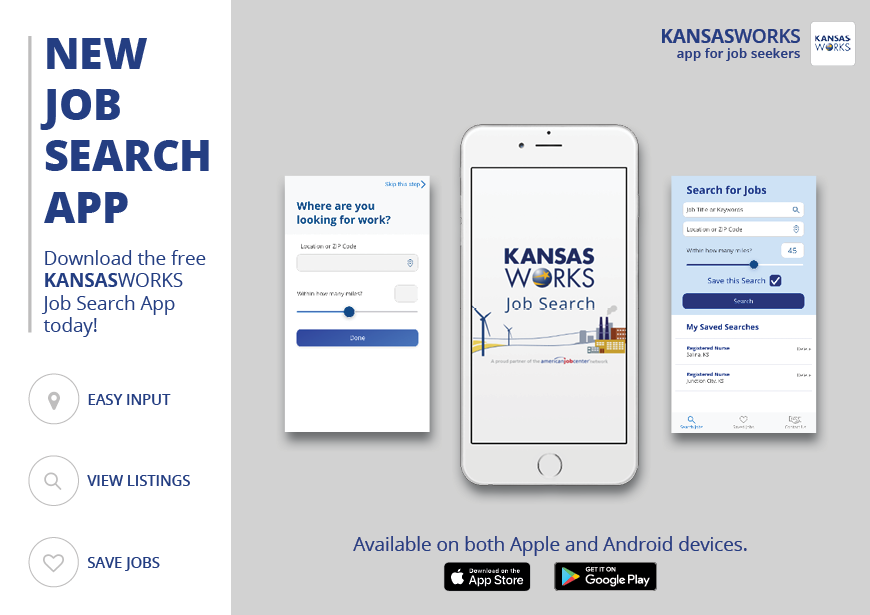Download the free KANSASWORKS Job Serach App