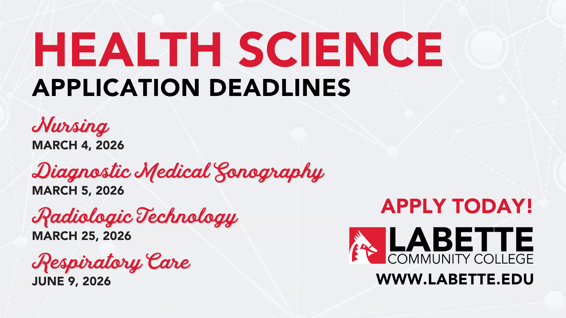 Health Science Deadlines
